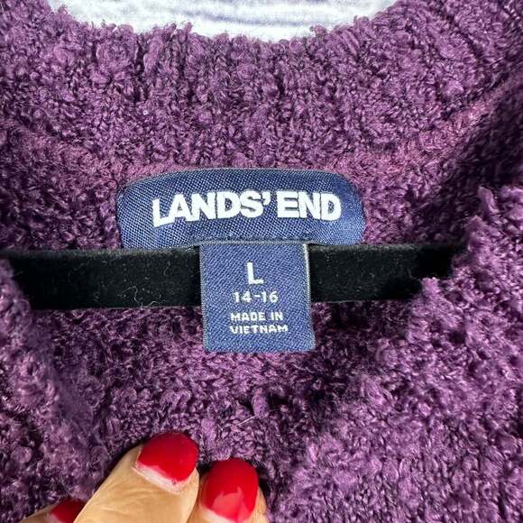 Lands' End Women's Purple Cable Knit Long Sleeve Crew Neck Sweater - Picture 3 of 5